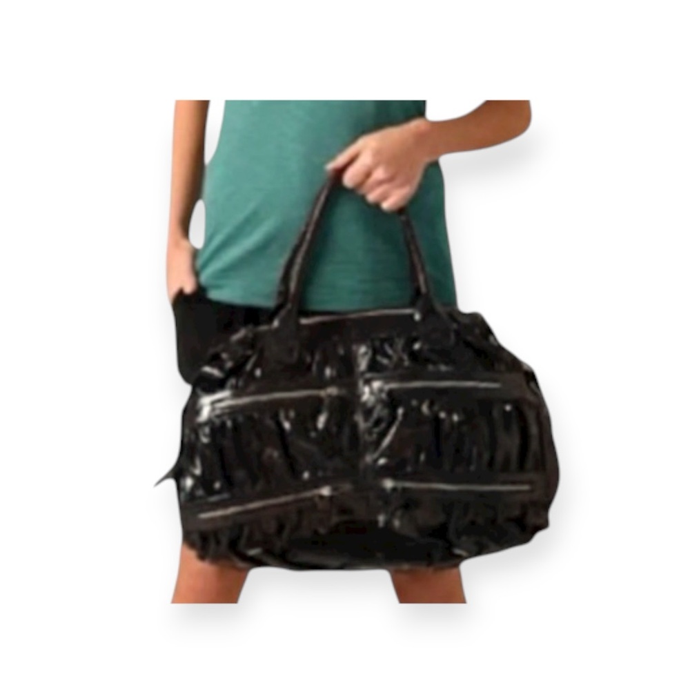 new Maria Bonita Extra ༄ Zip Pockets Leather Travel Bag ༄ Black Metallic Sheen - Picture 2 of 16